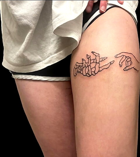 Fine Line tattoo on Thigh